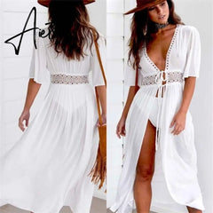 Summer Sexy Beach Cover Up Women Dress Tunic Pareos Ladies Kaftan Robe Cover-up Woman Beach Wear Swimsuit Aiertu