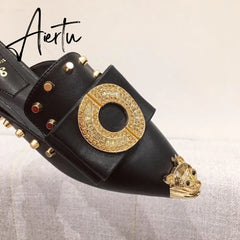Summer Slippers for Women Luxury Shoes Mule Slippers Slip-on Loafer Slide Ladies Falts Pointed Toe Designer Shoes Fashion Pumps Aiertu