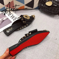 Summer Slippers for Women Luxury Shoes Mule Slippers Slip-on Loafer Slide Ladies Falts Pointed Toe Designer Shoes Fashion Pumps Aiertu