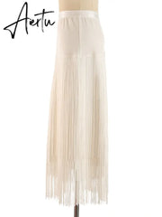 Summer Solid Bodycon Skirt Female High Waist Spliced Tassel Slim Casual Skirt Women Style Fashion Clotthing Aiertu