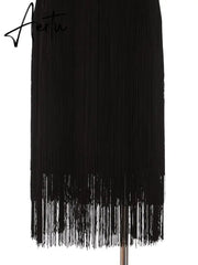 Summer Solid Bodycon Skirt Female High Waist Spliced Tassel Slim Casual Skirt Women Style Fashion Clotthing Aiertu