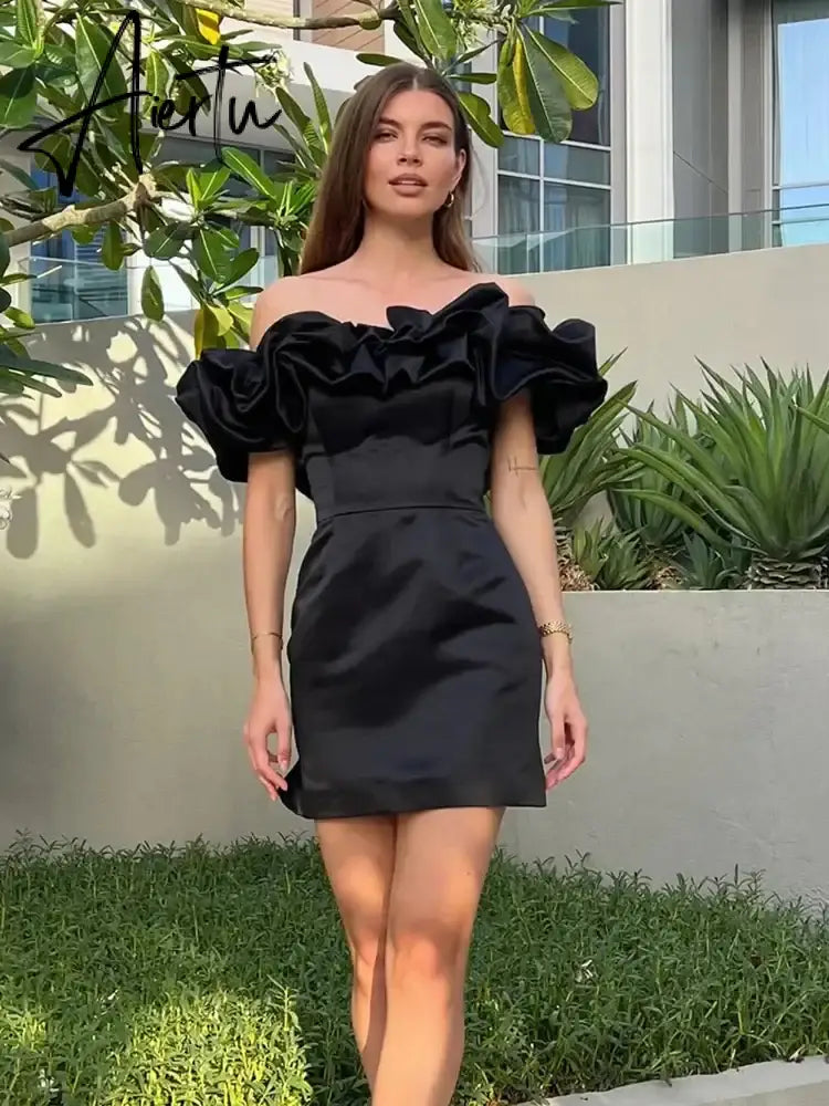Summer White Ruffle Bodycon Party Dress Dress Elegant Off The Shoulder Wedding Guest Dress Mini Celebrity Even Dress Aiertu