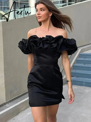 Summer White Ruffle Bodycon Party Dress Dress Elegant Off The Shoulder Wedding Guest Dress Mini Celebrity Even Dress Aiertu