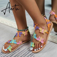 Summer Women Butterfly Flats Sandals Casual Beach Shoes New Fashion Clip Toe Slippers Walking Bohemian Shoes Femme Slides Aiertu