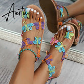 Summer Women Butterfly Flats Sandals Casual Beach Shoes New Fashion Clip Toe Slippers Walking Bohemian Shoes Femme Slides Aiertu