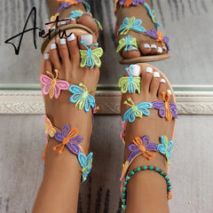 Summer Women Butterfly Flats Sandals Casual Beach Shoes New Fashion Clip Toe Slippers Walking Bohemian Shoes Femme Slides Aiertu