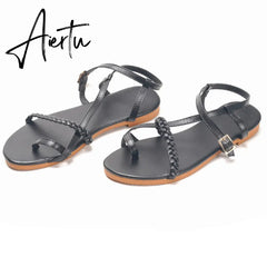 Summer Women Flat Sandals Fashion Buckle Strap Open Toe Beach Casual Women's Shoes Flats Pus Size Ladies Sandals Aiertu