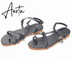 Summer Women Flat Sandals Fashion Buckle Strap Open Toe Beach Casual Women's Shoes Flats Pus Size Ladies Sandals Aiertu