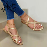 Summer Women Flat Sandals Fashion Buckle Strap Open Toe Beach Casual Women's Shoes Flats Pus Size Ladies Sandals Aiertu