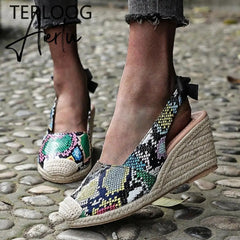 Summer Women High Wedge Heels Espadrille Soled Sandals Slippers Shoes Female Bowknot Gladiator Slingback Sandals Slippers Shoes Aiertu