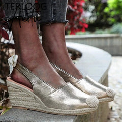 Summer Women High Wedge Heels Espadrille Soled Sandals Slippers Shoes Female Bowknot Gladiator Slingback Sandals Slippers Shoes Aiertu