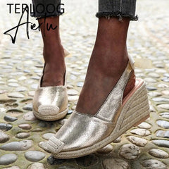 Summer Women High Wedge Heels Espadrille Soled Sandals Slippers Shoes Female Bowknot Gladiator Slingback Sandals Slippers Shoes Aiertu