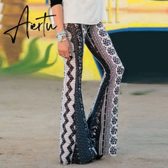 Summer Women Palazzo long Pants Floral Printing Boho Loose Wide Leg Pants Ladies Beach Trousers Casual High Waist Flared Pants Aiertu