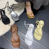 Summer Women Sandal Shoes Low Round Heel Narrow Band Gladiator Casual Sandal Ladies Casual Outdoor Beach Slides Aiertu