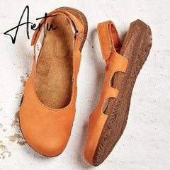 Summer Women Sandals Wedges New Fashion Casual Buckle Hot Gladiator Non-Slip Sandals Retro Flock Party Office Ladies Shoes Aiertu