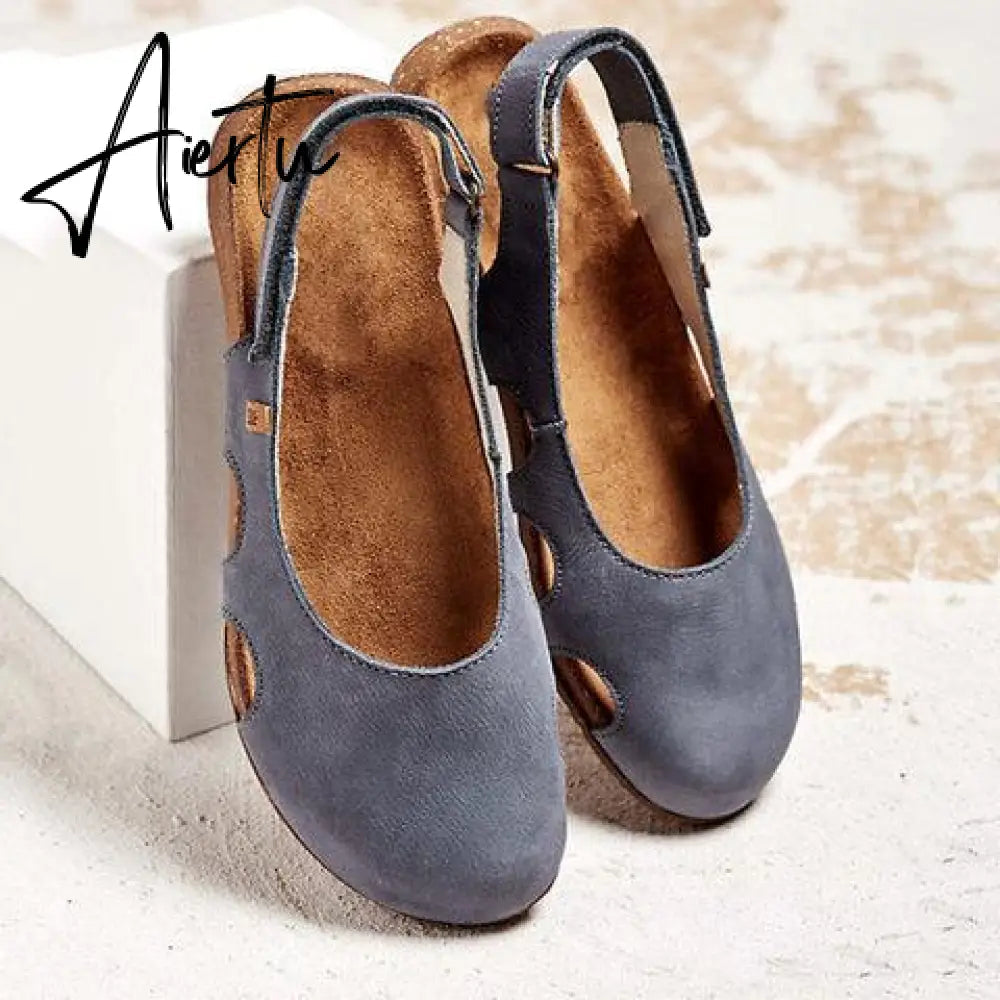 Summer Women Sandals Wedges New Fashion Casual Buckle Hot Gladiator Non-Slip Sandals Retro Flock Party Office Ladies Shoes Aiertu