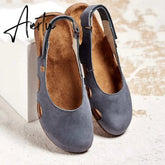 Summer Women Sandals Wedges New Fashion Casual Buckle Hot Gladiator Non-Slip Sandals Retro Flock Party Office Ladies Shoes Aiertu