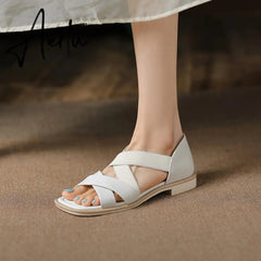 Summer Women Shoes Genuine Leather Flat with Women Sandals Shoes for Women Aiertu