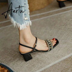 Summer Women Shoes Transparent PVC Chunky Heel Sandals High Heel Shoes for Women Concise Women Heels Aiertu