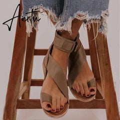 Summer Women's Shoes Fashion Casual Roman Style Flat Sandals Female Open-Toe Shoes Sandals Ladies Low Hills Beach Slippers Aiertu