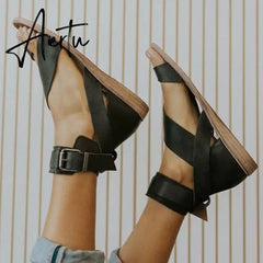 Summer Women's Shoes Fashion Casual Roman Style Flat Sandals Female Open-Toe Shoes Sandals Ladies Low Hills Beach Slippers Aiertu