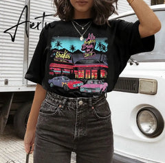 sunfiz YF DreamCar T Shirt Casual Short Sleeve Black T-shirts Cute Tees Long Graphic Tops Womens Tees Tops Female Summer Tees Aiertu