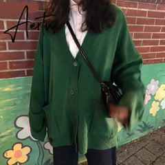 Sweaters Women Cardigan V-Neck Long Sleeve Fashion Loose Breathable Casual Knitting Female 7 Colors Autumn Comfortable Elegant Aiertu