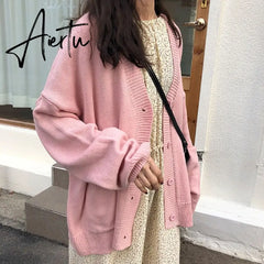 Sweaters Women Cardigan V-Neck Long Sleeve Fashion Loose Breathable Casual Knitting Female 7 Colors Autumn Comfortable Elegant Aiertu