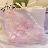 Sweet Underwear Lolita Style Japanese Sexy Transparent Bow Seamless Thong Panties For Women Girls See Through Panty Cute Thing Aiertu