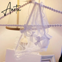 Sweet Underwear Lolita Style Japanese Sexy Transparent Bow Seamless Thong Panties For Women Girls See Through Panty Cute Thing Aiertu