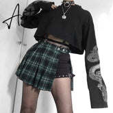 Sweetown Autumn Crop Sweatshirt Dragon Print Long Sleeve Korean Fashion Pullover Black Casual Gothic Streetwear Sweatshirts Aiertu