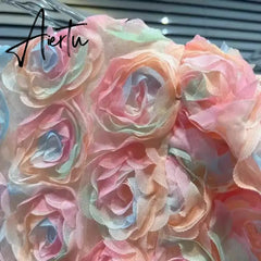 Three-dimensional Flower V-neck Women Dress Summer New Temperament Gauze Vestidos Sweet Short Sleeve Mini Dresses Aiertu