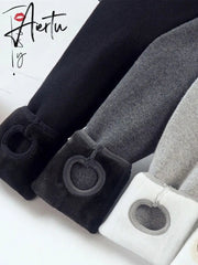 Tossy Warm Fleece Lined Super Thick Warm Leggings Women Winter Spandex Ribbed Slim Pattern Leggins Winter High Waist Basic Pants Aiertu