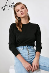 Trendyol Long Sleeve Cycling Neck Basic Knitted T-Shirt TWOAW21TS0098 футболка топ футболка женский tops футболки топ женский топы Aiertu