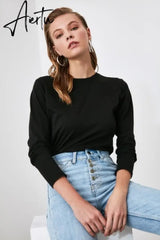 Trendyol Long Sleeve Cycling Neck Basic Knitted T-Shirt TWOAW21TS0098 футболка топ футболка женский tops футболки топ женский топы Aiertu