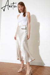 Trendyol Satin Midi Skirt TWOAW21ET0223 юбка faldas юбка с высокой талией faldas largas юбка летняя jupe longue femme Fashion Aiertu
