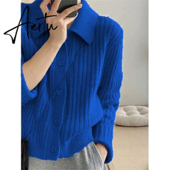Turn Down Knit Cardigan Women Autumn Winter Button Up Solid Color Sweater Coats Woman Long Sleeve Soft Cardigans Ladies Aiertu
