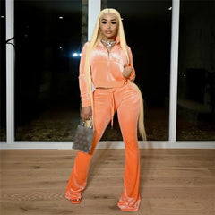 Turtleneck Top+Bandage Lace Slim Female Wide Leg Pants Solid Velour Two Piece Set Women Simple Casual Zipper Long Sleeve Aiertu