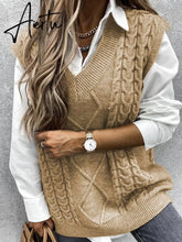 Twist Pullover Sweater Vests Women Oversized V-Neck Cable Knitted Korean Female Sleeveless Warm Tops Waistcoat Winter Aiertu