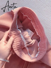 Urban Lovely Suits Short Flower Letter Knitted Sweater + Women Design Wide-leg Casual Pants Milky Kawaii Set/Single Piece Aiertu