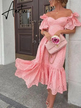 Vacation Prom Dresses For Women Sexy One-shoulder Polka Dot Short Trumpet Sleeve Mermaid Skirt Solid Women's Maxi Dress Vestidos Aiertu