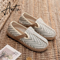 Veowalk Wave Embroidery Women Handmade Linen Cotton Flat Slip On Loafers Summer Spring Comfortable Vegan Casual Sneakers Shoes Aiertu
