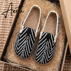 Veowalk Wave Embroidery Women Handmade Linen Cotton Flat Slip On Loafers Summer Spring Comfortable Vegan Casual Sneakers Shoes Aiertu