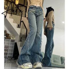 Vintage Blue Women Jeans High Waist Chic American Fashion Y2K Streetwear Wide Leg Jean Female Trouser NEW Baggy Denim Pants Aiertu