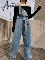 Vintage Denim Overalls for Women Baggy Jeans Spring Summer Casual Jumpsuits High Waist Straight Trousers Cargo Pants Female Aiertu