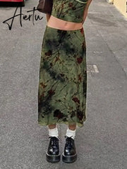 Vintage Floral Print Long Skirt y2k Aesthetic Women Low Rise Straight Midi Skirts Casual Streetwear Outfits Retro Basic Aiertu