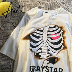 Vintage Graphic Skull T Shirt Woman Tshirts Streetwear Women Top Hip Hop Fashion Casual Loose Tshirt Women Harajuku Clothes Aiertu