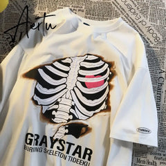 Vintage Graphic Skull T Shirt Woman Tshirts Streetwear Women Top Hip Hop Fashion Casual Loose Tshirt Women Harajuku Clothes Aiertu