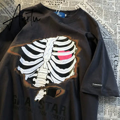 Vintage Graphic Skull T Shirt Woman Tshirts Streetwear Women Top Hip Hop Fashion Casual Loose Tshirt Women Harajuku Clothes Aiertu
