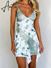 Vintage Mini Dress for Women Y2K Spaghetti Strap Lace Patchwork Short Dress Elegant Backless Party Club Aiertu